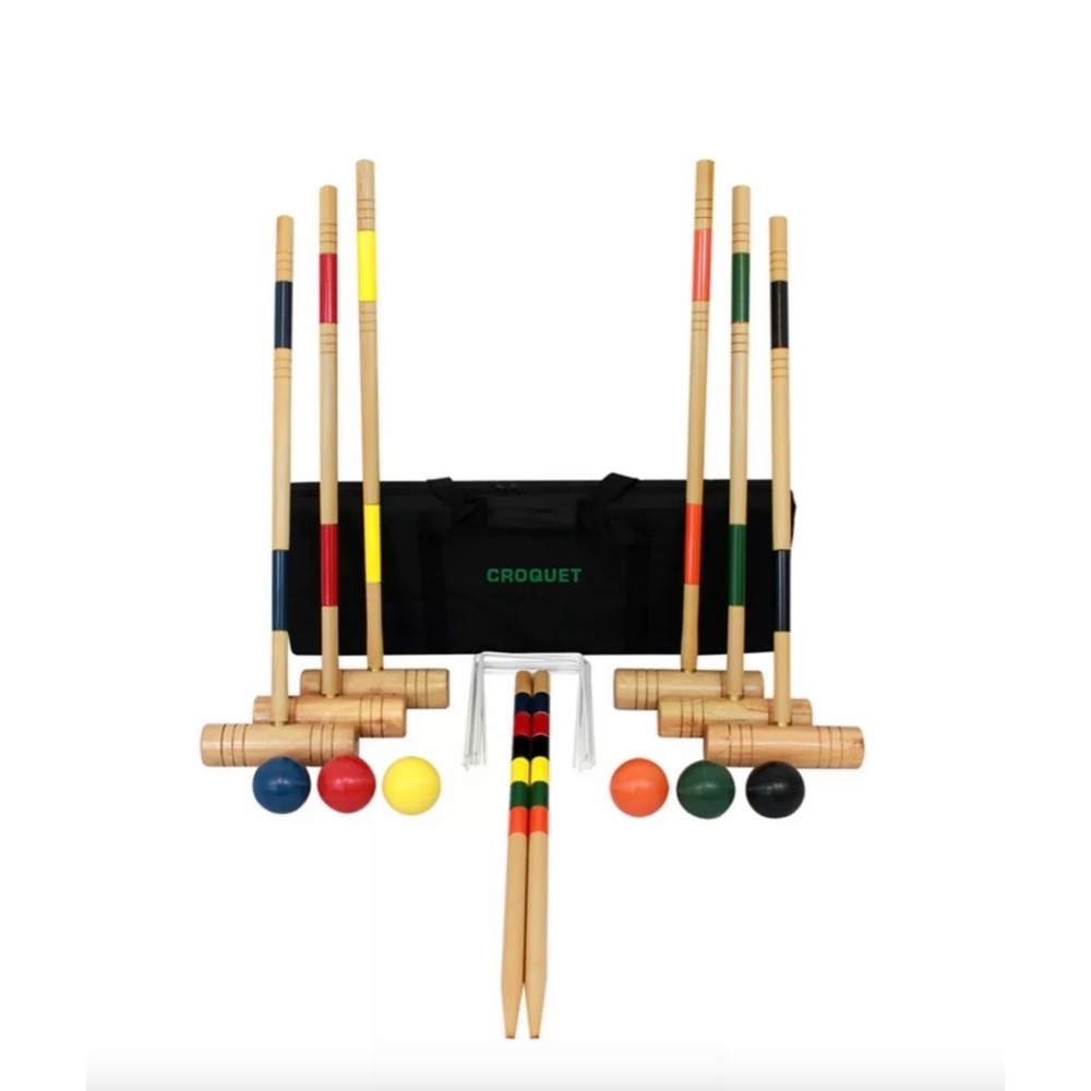 Wood Croquet Set Multicolor 6 Player Lawn Game with Case Bag GS30077M New in Box